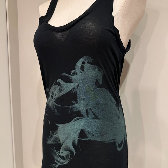 Aritzia Talula Long Tank Top Womens Size XS Black and Green Smoke Abstract Tunic - Picture 2 of 6